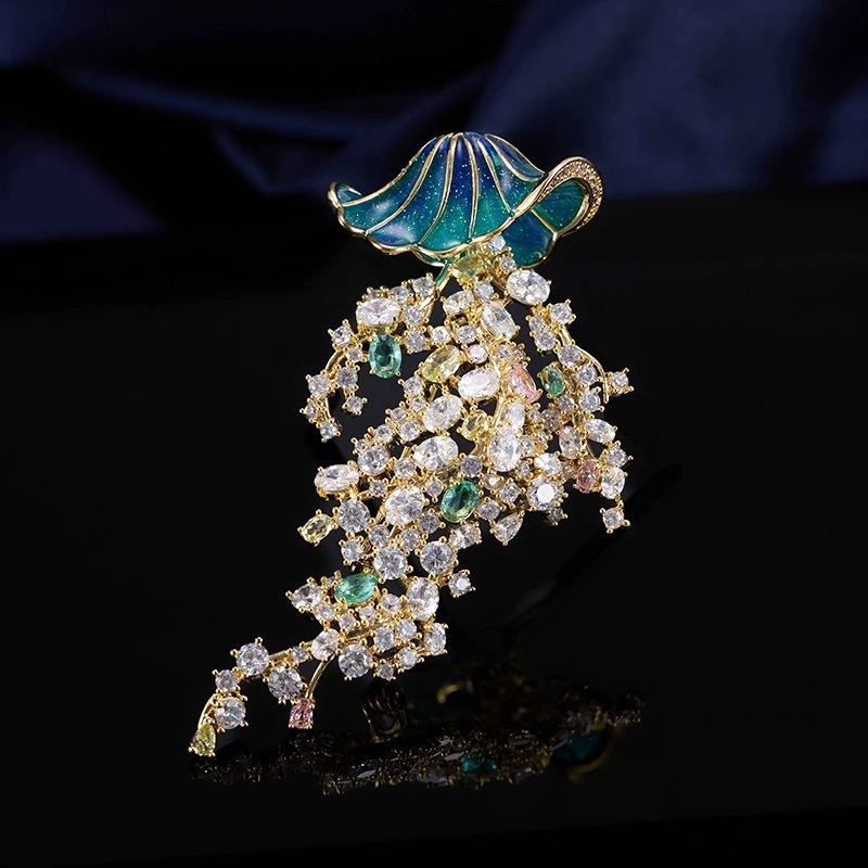 Luxury Lifestyle Jewelry - 해양생물이 장식된 지르콘 해파리 브로치, 고급스럽고