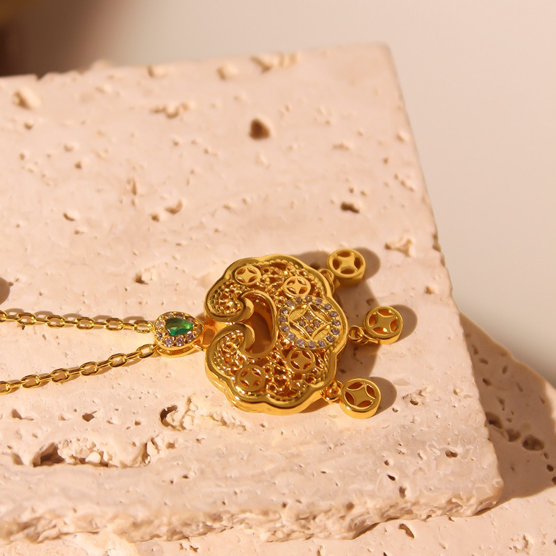 빈티지 중국 스타일 평안한 긴 수명 잠금 목걸이, 가벼 - Luxury Lifestyle Jewelry 리뷰 및 가격