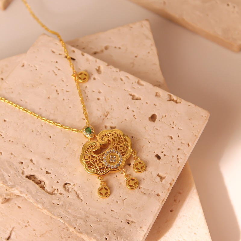 빈티지 중국 스타일 평안한 긴 수명 잠금 목걸이, 가벼 - Luxury Lifestyle Jewelry 리뷰 및 가격