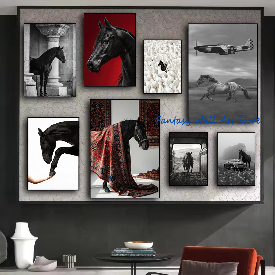 검은 말 사진 빈티지 럭셔리 벽 예술 견고한 말 승마  - Luxury Lifestyle Picture 리뷰 및 가격
